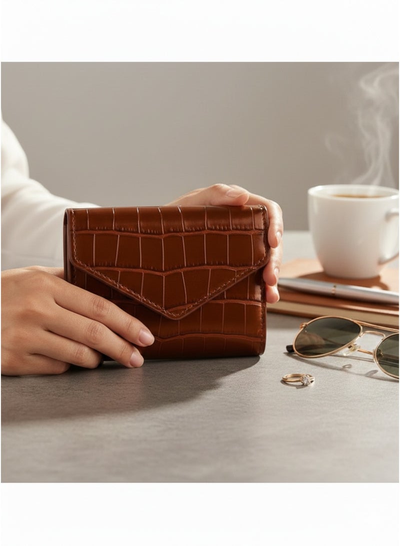 زوبا محفظة نسائية فاخرة بنقشة جلد التمساح – تصميم ميني أنيق وصغير الحجم بفتحات متعددة للكروت وجيب للنقود الورقية والعملات المعدنية – خامة جلد متينة لامعة وسهلة الحمل داخل أي شنطة – تنظيم مثالي وراحة يومية في محفظة واحدة مدمجة وعصرية -لون عسلي - Image 4